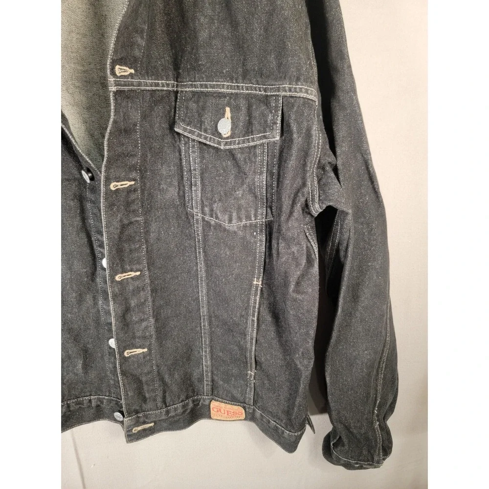 Vintage 90s Guess Denim Jacket Sz XXL Black Washed Jean Trucker 100% Cotton USA